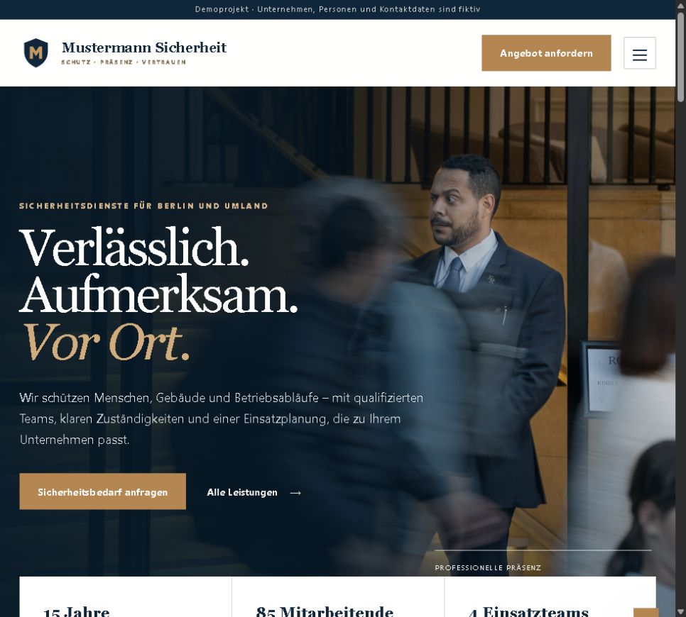 Professionelles Webdesign-Beispiel für einen Sicherheitsdienst